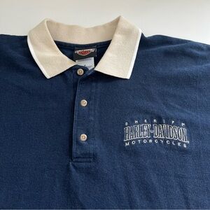 Harley Davidson Motorcycle Men’s Navy Tan Short Sleeve‎ Polo Sheriff XL